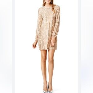 Badgley Mischka Gold Sequin Maze Shift Dress Cocktail Night Out Event Size XS